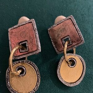 ♦️Geometric copper gold silver  drop clipped earrings